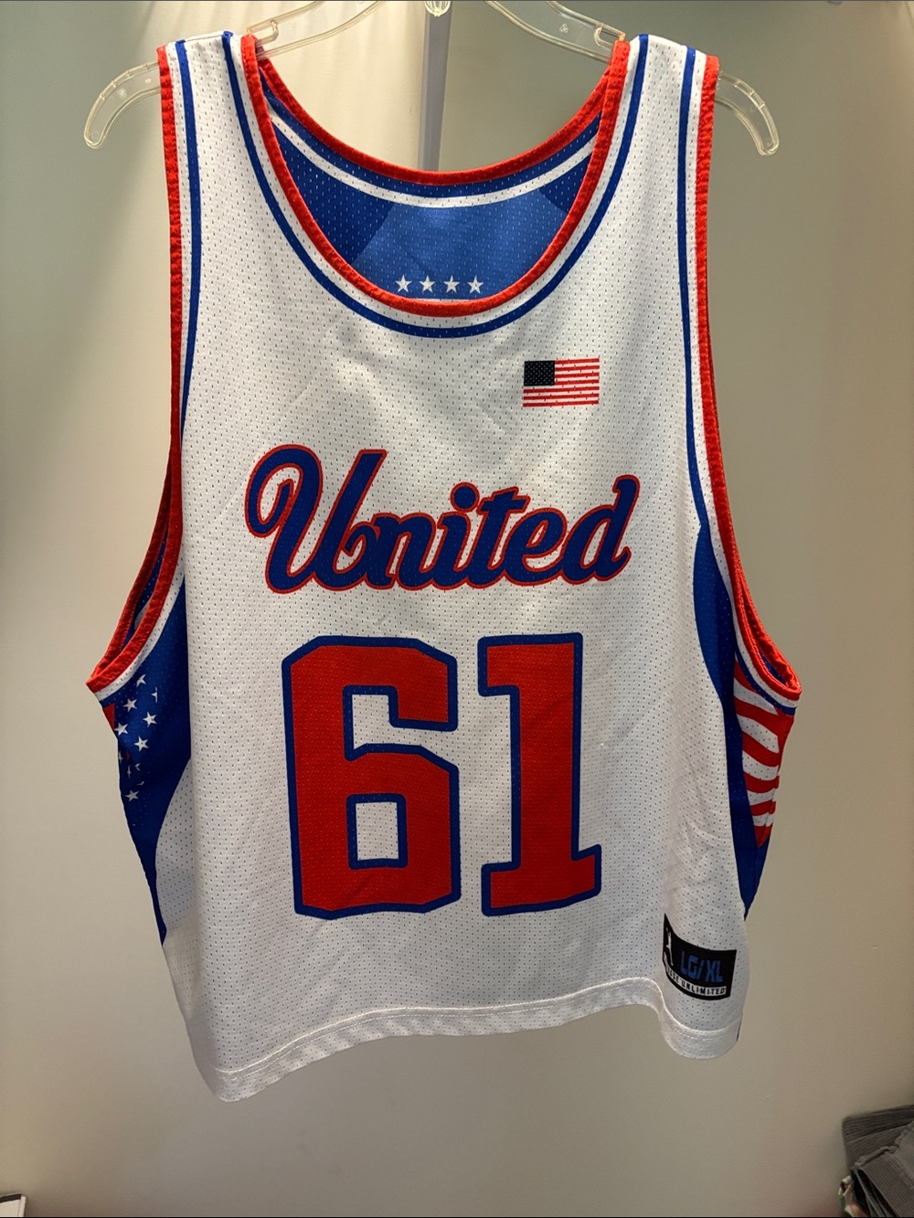 United 61 Red White Blue Basketball Jersey